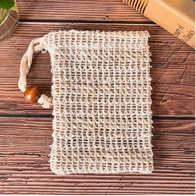 BBTO 5 Pieces Soap Saver Bag Natural Sisal Exfoliating Soap Pouch for Foaming and Drying The Soap Bars Shower Soap Bag